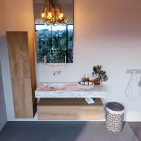 Mondiaz Alan DLux badmeubel 120cm washed oak 1 lade met wastafel glace links zonder kraangat