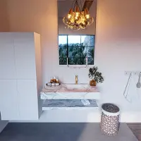 Mondiaz ALAN-DLUX 100cm planchet Glace. Vrijhangende wastafel CLOUD rechts 1 kraangat, kleur Glace.