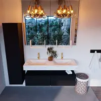 Mondiaz Alan DLux badmeubel 130cm urban 2 lades met wastafel opalo dubbel 2 kraangaten