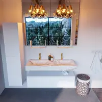 Mondiaz Alan DLux badmeubel 120cm talc 1 lade met wastafel frappe dubbel 2 kraangaten