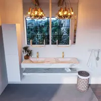 Mondiaz ALAN-DLUX 150cm planchet Frappe. Vrijhangende wastafel CLOUD dubbel 2 kraangaten, kleur Frappe.