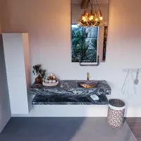 Mondiaz alan-dlux 150 cm planchet lava. Vrijhangende wastafel cloud rechts 1 kraangat, kleur lava.