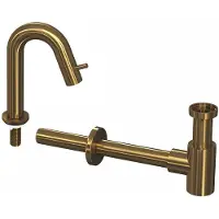 Ink Kranen Combiset 4B Fonteinkraan Staand Gebogen Laag Met Sifon Brushed Mat Goud - Kranen, Fonteinkranen, Opbouw Fonteinkranen - 8718835122515