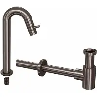 Ink Kranen Combiset 5B Fonteinkraan Staand Gebogen Hoog Met Sifon Metal Black - Kranen, Fonteinkranen, Opbouw Fonteinkranen - 8718835122621