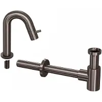 Ink Kranen Combiset 4B Fonteinkraan Staand Gebogen Laag Met Sifon Metal Black - Kranen, Fonteinkranen, Opbouw Fonteinkranen - 8718835122508