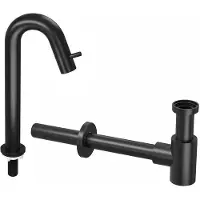 Ink Kranen Combiset 5B Fonteinkraan Staand Gebogen Hoog Met Sifon Mat Zwart - Kranen, Fonteinkranen, Opbouw Fonteinkranen - 8718835122607