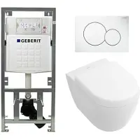 Villeroy & Boch Villeroy Boch Subway 2.0 compact DirectFlush Toiletset - Geberit reservoir - bedieningsplaat - softclose - quickrelease - wit 0701131/1024232/0700518/1025456/