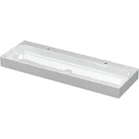 Ink Unit wastafel Porselein met 2 kraangaten incl. porseleinen click plug 10x120x40cm Glans wit