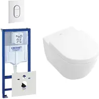 Villeroy & Boch Subway 2.0 toiletset bestaande uit inbouwreservoir, toiletpot, toiletzitting en verticale bedieningsplaat wit 0729205/0729242/0124060/ga26028/