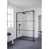 Riho Grid GB402 Inloopdouche 120cm Met Vaste Zijwand 30cm Mat Zwart - Veiligheidsglas - Douche, Douchewanden, Inloopdouche, Vaste Wand Met Zijwand - 8714148577899