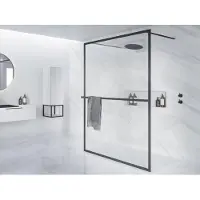 Riho Lucid 401 Inloopdouche Vrijstaand 100cm Met Mat Zwart Profiel - Veiligheidsglas - Douche, Douchewanden, Inloopdouche, Vrijstaande Wand - 8714148596333