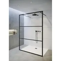 Riho Grid GB401 Inloopdouche Vrijstaand 120cm Met Mat Zwart Profiel - Veiligheidsglas - Douche, Douchewanden, Inloopdouche, Vrijstaande Wand - 8714148593561