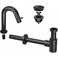 Ink 4A Fonteinkraanset - staande Fonteinkraan - laag gebogen - always open - plug en designSifon - zwart mat 9902461