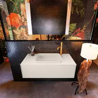 Mondiaz Badkamermeubelset erin 100 cm met 1 lade met ridge wastafel midden linen met 1 kraangat greeploos mat linen