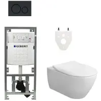 Villeroy & Boch Subway 2.0 DirectFlush CeramicPlus toiletset slimseat zitting - met Geberit reservoir en bedieningsplaat - mat zwart (wit) 0701131/GA26033/GA91964/SW420200