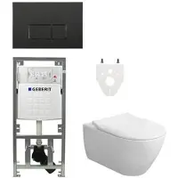 Villeroy & Boch Subway 2.0 DirectFlush CeramicPlus toiletset slimseat zitting met Geberit reservoir en bedieningsplaat met rechthoekige knoppen mat zwart 0701131/SW706189/ga26033/ga91964/