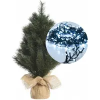 Everlands Mini kerstboom 45 cm - met kerstverlichting helder wit 300 cm - 40 leds - Kunstkerstboom