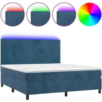 vidaXL Boxspring met matras en LED fluweel donkerblauw 160x200 cm