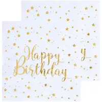 SANTEX Verjaardag feest servetten happy birthday - 40x - wit - 24 x 24 cm - Feestservetten