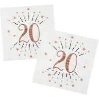 SANTEX Verjaardag feest servetten leeftijd - 20x - 20 jaar - rose goud - 33 x 33 cm - Feestservetten