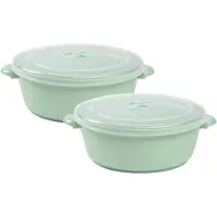 Forte Plastics Magnetronschaal met deksel/ventiel - 2x - 2 liter - licht groen - kunststof - BPA vrij - Magnetronbakken