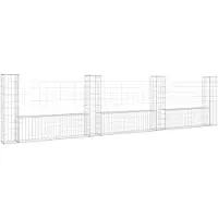 vidaXL Schanskorf U-vormig met 4 palen 380x20x100 cm ijzer