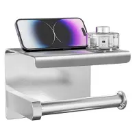 Avalo WC Rolhouder met Plankje - Zilver - Zelfklevend / Boren / Zonder Boren - Toiletrolhouder - WC Papier Houder