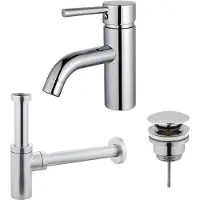 FortiFura Calvi Wastafelkraanset - lage wastafelkraan - klikwaste plug - design sifon - Chroom SW377810/SW696203/SW696214