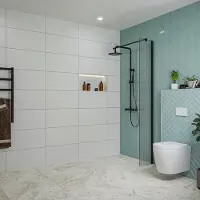 FortiFura Galeria inloopdouche - 30x200cm - ribbelglas - wandarm - mat zwart SW797945/SW797905