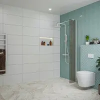 FortiFura Galeria inloopdouche - 30x200cm - rookglas - wandarm - mat wit SW797930/SW797906