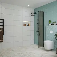FortiFura Galeria inloopdouche - 40x200cm - rookglas - wandarm - mat zwart SW797934/SW797905