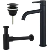FortiFura Calvi Wastafelkraanset - verhoogde wastafelkraan - klikwaste plug - design sifon - Mat zwart SW377834/SW696199/SW696210