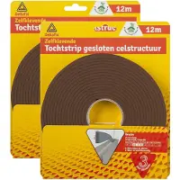 Deltafix Tochtstrip - 2x - tochtwering - bruin - zelfklevend - universeel - 12 m x 9 mm x 4 mm - Tochtstrippen