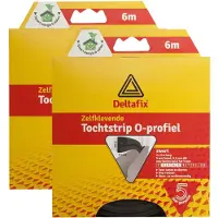 Deltafix Tochtstrip - 2x - tochtwering - zwart - zelfklevend - O-profiel - 6 m x 9 mm x 6 mm - Tochtstrippen
