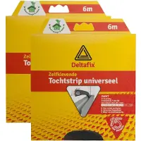 Deltafix Tochtstrip - 2x - tochtwering - zwart - zelfklevend - universeel - 6 m x 9 mm x 7 mm - Tochtstrippen