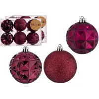 Krist+ kerstballen - 12x - wijn rood - kunststof - gedecoreerd -7 cm - Kerstbal