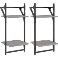 vidaXL Wandschappen 2-laags met stangen 2 st 30x25x65 cm grijs sonoma
