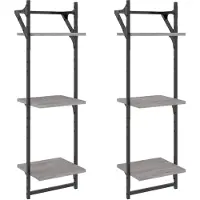 vidaXL Wandschappen 3-laags met stangen 2 st 30x25x100 cm grijs sonoma