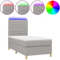 vidaXL Boxspring met matras en LED stof lichtgrijs 100x200 cm