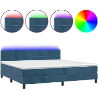 vidaXL Boxspring met matras en LED fluweel donkerblauw 200x200 cm