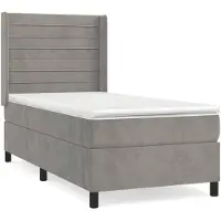 vidaXL Boxspring met matras fluweel lichtgrijs 90x200 cm