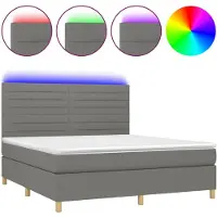 vidaXL Boxspring met matras en LED stof donkergrijs 180x200 cm