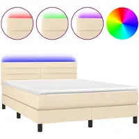 vidaXL Boxspring met matras en LED stof crèmekleurig 140x200 cm