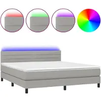 vidaXL Boxspring met matras en LED stof lichtgrijs 160x200 cm