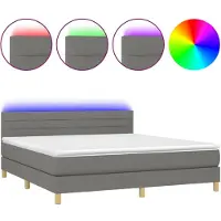 vidaXL Boxspring met matras en LED stof donkergrijs 180x200 cm