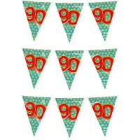 Paper Dreams Paperdreams verjaardag 90 jaar thema vlaggetjes - 3x - feestversiering - 10m - folie - dubbelzijdig - Vlaggenlijnen
