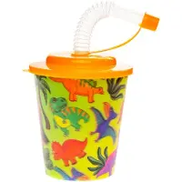 LG-Imports Beker met deksel en rietje dinosaurus, 12st.
