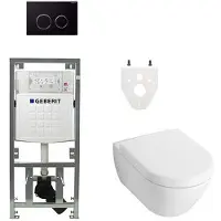 Villeroy & Boch Villeroy Boch Subway 2.0 DirectFlush Toiletset - geberit reservoir - softclose - bedieningsplaat sigma20 - zwart 0701131/0124060/ga26028/sw53746/