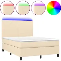 vidaXL Boxspring met matras en LED stof crèmekleurig 140x200 cm