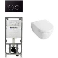 Villeroy & Boch Subway 2.0 Compact - met zitting toiletset - met geberit inbouwreservoir en sigma20 drukplaat - zwart (wit) 0701131/1024233/1025456/sw53746/